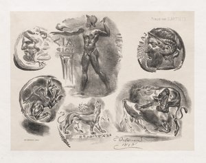 Ark med sex antika mynt, 1825. av Ferdinand Victor Eugene Delacroix