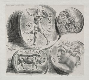 Ark med fyra antika medaljer, 1825. av Ferdinand Victor Eugene Delacroix