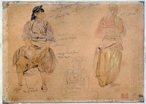 Studier av arabiska kvinnor som ritar en blygruva med akvarellhöjdpunkter av Eugene Delacroix (1798-1863) 1832 Paris, Louvren av Ferdinand Victor Eugene Delacroix