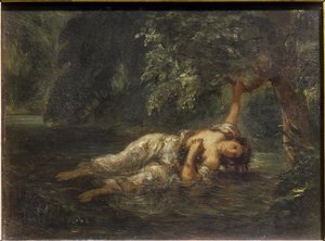 The death of Ophelie - olja på duk av Ferdinand Victor Eugene Delacroix