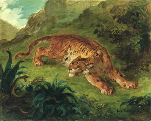 Tiger and Snake, 1858 (olja på papper monterad på panel)