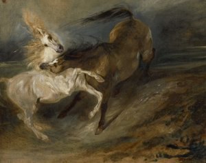 Två hästar som slåss i ett stormigt landskap, c.1828 av Ferdinand Victor Eugene Delacroix