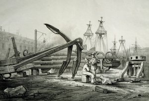 Ankare vid sjöfartsvarvet, av Ferdinand Perrot, litografi av Ferdinand Victor Perrot
