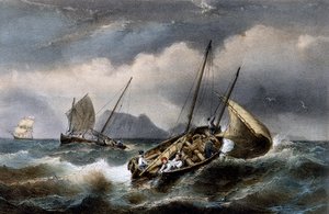 Sardinfiske längs Bretognes kust, färglitografi av Ferdinand Perrot (1808-1841)