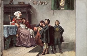 Martin Luther sjöng för Frau Cotta när han var student i Eisenach, Tyskland, 1499 av Ferdinand Wilhelm Pauwels