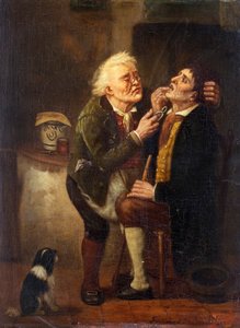 Hos tandläkaren - Målning av Ferdinand de Braekeleer den äldre (1792-1883), olja på trä (39x28,5 cm)