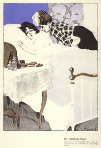 Den sovande ängeln (färg litho) av Ferdinand von Reznicek