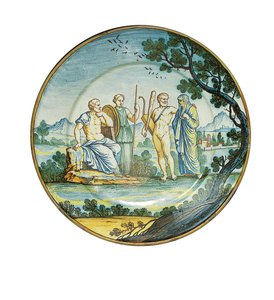 Siena-tallrik, med Hercules för Alcestis inför kung Admetus, c.1745 av Ferdinando Maria Campani