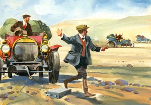 Ten thousand mile motor race (gouache på papper) av Ferdinando Tacconi