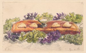 Fyra hjärtan och salt bland blomsterdekorationer av Ferdynand Ruszczyc