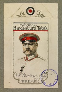 Porträtt av Hindenbourg på ett tobakspaket av Fernand Barbier
