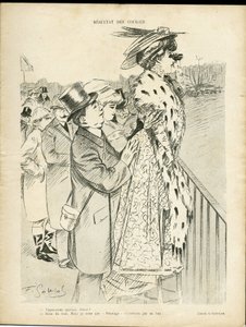 Illustration av Gottlob (1873-1935) i Le Lire, 21/12/07 - Resultat av lopp - Kärlek, mode, de rikas liv, hippism - kvinnor av Fernand Louis Gottlob