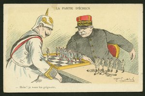 Vykort, satiriskt i färger: Hein! I Snack You - War of 14 -18, Tyskland Preussen - William II, Joffre, Soldiers Illustration av Gottlob (1873-1935)