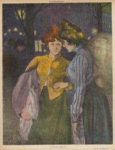 Två tvättkvinnor som pratar (färg litho)