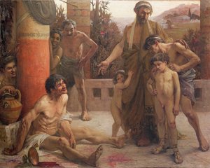 En spartan pekar ut en berusad slav för sina söner av Fernand Sabbate