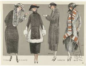 Gazette du Bon Ton, 1920 - nr 7, Croquis Pl XXXIV: Värd / Öl / Värd (titel på objekt)