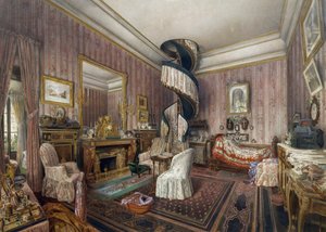 Soveværelse, akvarel af Fernand Pelez de Cordova (1820-1899) swed