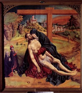 Virgin of Pity (Pieta) Målning av Fernando Gallego (ca 1440-1507) 1470 Sön. 1,25x1,09 m Madrid, Pradomuseet