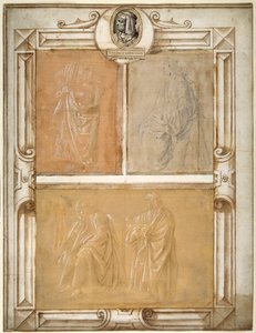 Studier av draperade figurer (silverpoint förhöjd med vit kroppsfärg på förberett papper) av Filippino (follower of) Lippi