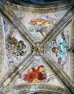 Fresker av Filippino Lippi (1457-1504) på kupolen, Strozzi-kapellet. Kyrkan Santa Maria Novella, Florens. Italien