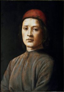 Porträtt av en ung man med en röd hatt Målning av filippinska Lippi (1457-1504) 1400-talet Florens, Galleria degli Uffizi (Kontor) av Filippino Lippi