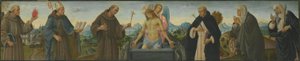 Smärtornas man och sex helgon (den helige Antonius av Padua, Ludvig av Toulouse, Franciskus, Dominikus, Klara och Katarina av Siena) av Filippino Lippi
