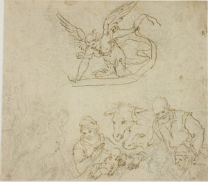 Nativity (recto); Jungfru och barn, ängel (verso)
