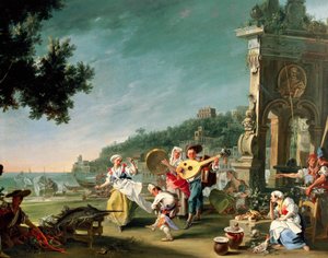 Tarantella i Margellina, ca 1750, av Filippo Falciatore (aktiv 1737-1768), olja på duk, 76,2 x102 cm. Italien