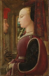 Porträtt av en kvinna med en man vid ett fönster av Filippo Lippi