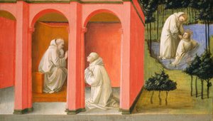 Saint Benedict beordrar Saint Maurus att rädda Saint Placidus, ca. 14451450. av Filippo Lippi