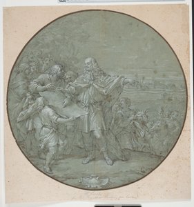 Cosimo III befäster hamnen i Livorno. Ritad mall för silverplåt, en av de så kallade "piatti di S. Giovanni" av Filippo Luzi