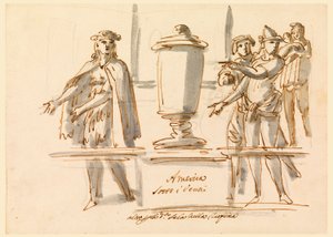 Teckning, Allegori över Amerika, Dekoration till kardinal Falconieris salong i Frascati, 1700-1900-tal av Filippo Marchionni