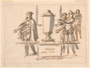 Teckning, Allegori över Amerika, Dekoration till kardinal Falconieris salong i Frascati, 1700-1900-tal av Filippo Marchionni