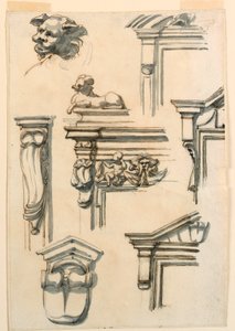 Teckning, Arkitekturstudier, 1750-75 av Filippo Marchionni