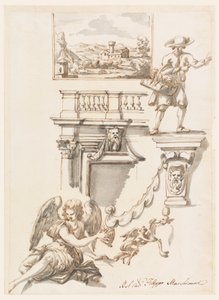 Teckning, arkitektur och figurstudier, 1750-90 av Filippo Marchionni
