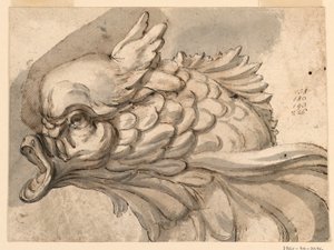 Teckning, Huvud av en delfin, ca 1775 av Filippo Marchionni