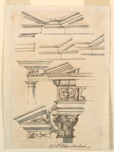 Teckning, Studier till entablement och fronton, ca 1770