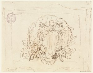 Teckning, Tavla med påven Benedictus XIV:s vapensköld med snäcka som bakgrund, 1740-58 av Filippo Marchionni