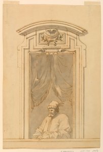 Teckning, Fönsterfodral och halvfigur av turk, 1750-70 av Filippo Marchionni