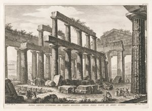 En annan interiörvy av Hexastyle Hypaethral Temple från söder, från Antichit? av Pesto (Paestums antikviteter)
