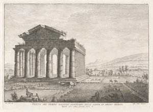 Utsikt över Peripteral Hexastyle Temple från söder, från Antichit? av Pesto (Paestums antikviteter)