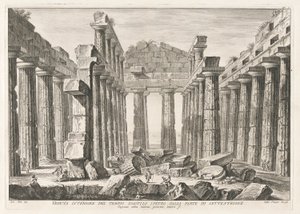 Interiörvy av Hexastyle Hypaethral Temple från norr, från Antichit? av Pesto (Paestums antikviteter)