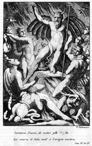 Illustration av en scen av "The Jerusalem Delivree" av Torquato Tasso (känd som Muggen). "" Tartarei Numi, att sitta mer värdig över solen ... "" Canto IV. Illustration av Filippo PISTRUCCI (1782-1859). av Filippo Pistrucci