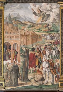 Helgonet som visar sig för den välsignade Luca Belludi och förutsäger befrielsen av Padua, School of the Saint av Filippo da Verona