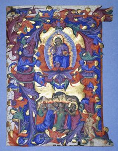 Ett stort historiskt "A" med en skildring av Kristi himmelsfärd, c.1450