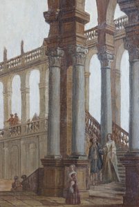 Arkitektonisk målning, olja på trä, fönsterluckor i salongen, drottningens lägenhet, jaktresidens, av Filippo Juvarra (1678-1736), Stupinigi, Piemonte, Italien