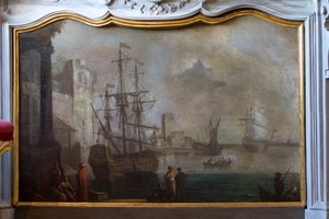 Seascape-målning, öppen spisskärm, jaktresidens, av Filippo Juvarra (1678-1736), Stupinigi, Piemonte, Italien