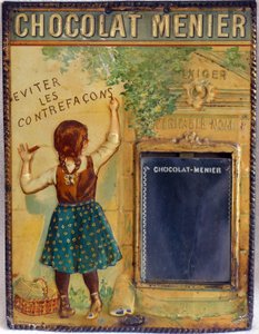 reklamplakett av choklad Menier, ca 1900 (emalj) av Firmin (after) Bouisset