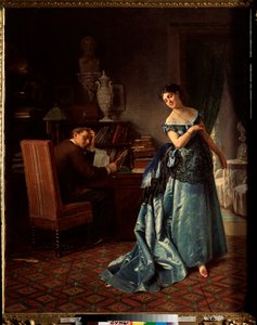 A Fashion Lady, Preparation For A Ball - Målning av Firs Sergeevich Zhuraviev (1836-1901), olja på duk