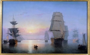 Boston Harbor i den nedgående solen 1850 Målning Fitz Hugh Lane (1804-1865) 1850 Privat samling av Fitz Henry Lane